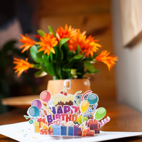 Biglietto di auguri  Happy Birthday    KIRIGAMI - POP UP