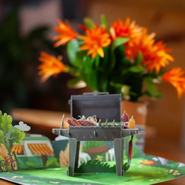 Biglietto di auguri  Griglia Barbecue   KIRIGAMI - POP UP