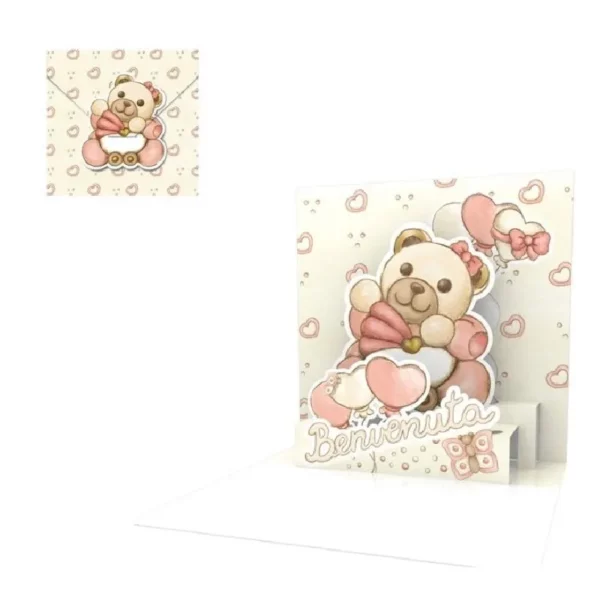 Biglietto di auguri  Orso rossa  KIRIGAMI - POP UP THUN.