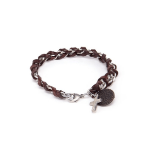 BRACCIALE DA UOMO UN  PELLE E CROCE