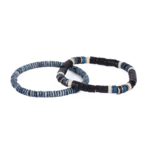 SET 2 BRACCIALI DA UOMO  IN PELLE ELASTICI BLU cod. LMCBR5180